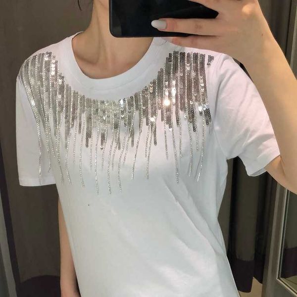 women's t-shirt korean sequin t women summer sequined tassel cotton tshirt tee shirt femme female plus size loose t-shirt 741m, White
women's t-shirt korean sequin t women summer sequined tassel cotton tshirt tee shirt femme female plus size loose t-shirt 741m, White