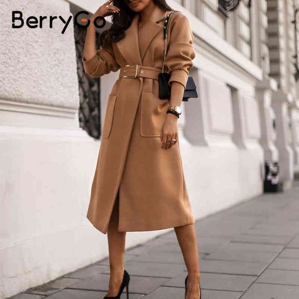berrygo office lady camel autumn winter female wool coat high street fashion long sleeve elegant pocket outwear with belt 210513, Black
berrygo office lady camel autumn winter female wool coat high street fashion long sleeve elegant pocket outwear with belt 210513, Black
