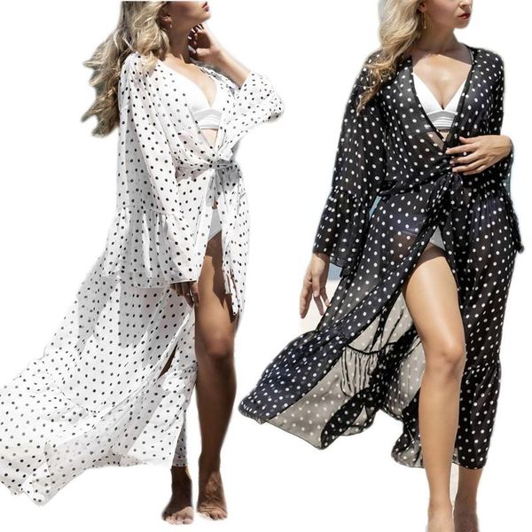 one-piece suits women black white polka dot maxi beach dress flare sleeve open front chiffon kimono cardigan ruffles swimsuit cover up
one-piece suits women black white polka dot maxi beach dress flare sleeve open front chiffon kimono cardigan ruffles swimsuit cover up