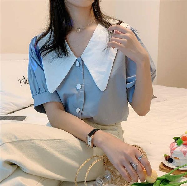 women's blouses & shirts 2021 summer big fat mm loose short sleeve shirt age reducing baby collar lapel lantern jacket, White
women's blouses & shirts 2021 summer big fat mm loose short sleeve shirt age reducing baby collar lapel lantern jacket, White