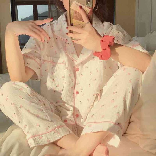 women's sleepwear 2021 summer sweet floral printing femme chic soft cardigan cotton home suits two piece pajamas sets 3vvr, Black;red
women's sleepwear 2021 summer sweet floral printing femme chic soft cardigan cotton home suits two piece pajamas sets 3vvr, Black;red