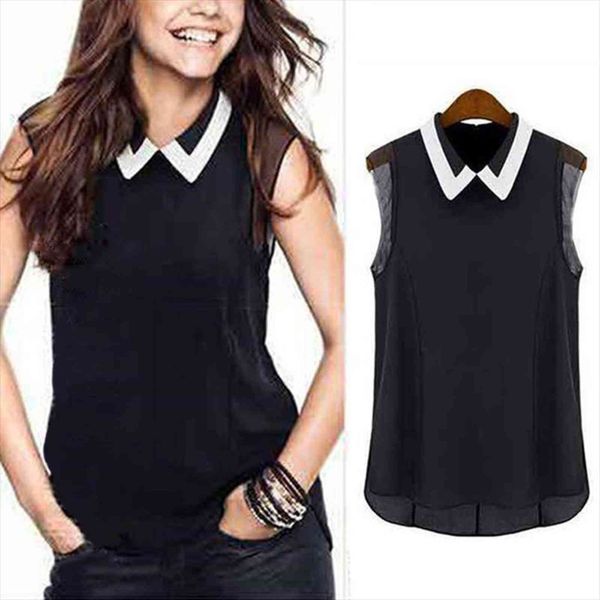 fashion sleeveless slim vest mesh womens blouses trend black white color matching lapel office lady blusas
fashion sleeveless slim vest mesh womens blouses trend black white color matching lapel office lady blusas