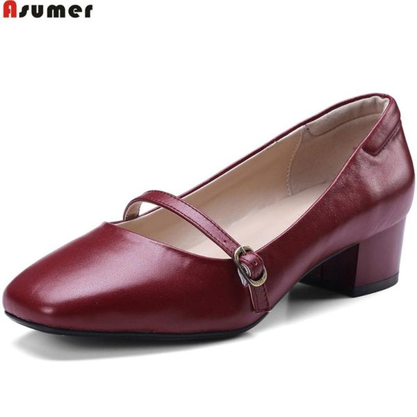 dress shoes asumer wine red beige fashion women pumps square toe genuine leather heel buckle shallow med heels, Black
dress shoes asumer wine red beige fashion women pumps square toe genuine leather heel buckle shallow med heels, Black