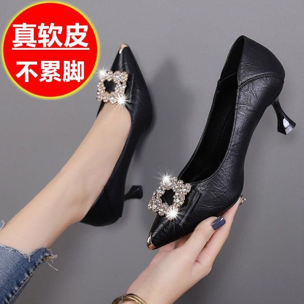 dress shoes single high heels women stiletto pointed, Black