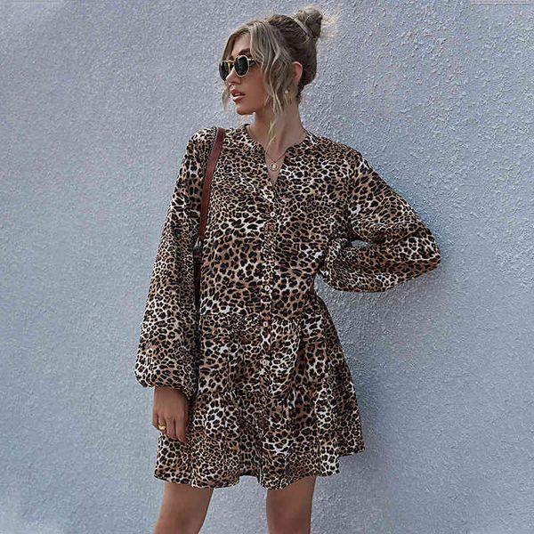 leopard print lantern sleeve winter dress women casual loose button up short dress v neck khaki dress 210415, Black;gray
leopard print lantern sleeve winter dress women casual loose button up short dress v neck khaki dress 210415, Black;gray