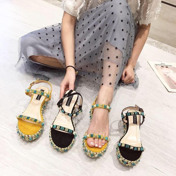 dress shoes 2021 summer comfortable thick sole slope heel sandals color rivet high women's size 40, Black
dress shoes 2021 summer comfortable thick sole slope heel sandals color rivet high women's size 40, Black