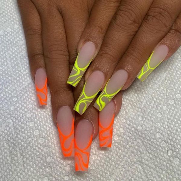 false nails long coffin fake mixed orange yellow lines fluorescent manicure removable with glue ballerina nail art tips, Red;gold
false nails long coffin fake mixed orange yellow lines fluorescent manicure removable with glue ballerina nail art tips, Red;gold