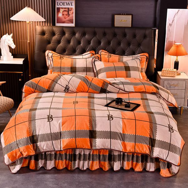 winter milk bed skirt veet sable thickened flannel 4-piece set