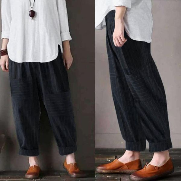 women's pants & capris pockets loose striped cotton linen long harem women elastic waist casual cargo pantalon overalls trousers plus s, Black;white
women's pants & capris pockets loose striped cotton linen long harem women elastic waist casual cargo pantalon overalls trousers plus s, Black;white