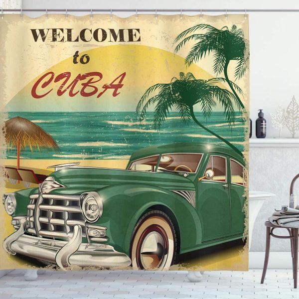 shower curtains retro curtain, nostalgic welcome to cuba print with classic car beach ocean palm trees, cloth fabric bathroom decor set
shower curtains retro curtain, nostalgic welcome to cuba print with classic car beach ocean palm trees, cloth fabric bathroom decor set