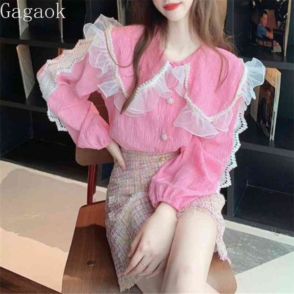 blouse women spring autumn solid sweet peter pan collar ruffles full shirts korean chic wild fashion blouses 210531, White
blouse women spring autumn solid sweet peter pan collar ruffles full shirts korean chic wild fashion blouses 210531, White