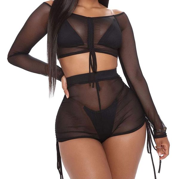 women's swimwear women sheer mesh swimsuit beach bikini cover up ladies and short 2 piece set beachwear, White;black
women's swimwear women sheer mesh swimsuit beach bikini cover up ladies and short 2 piece set beachwear, White;black