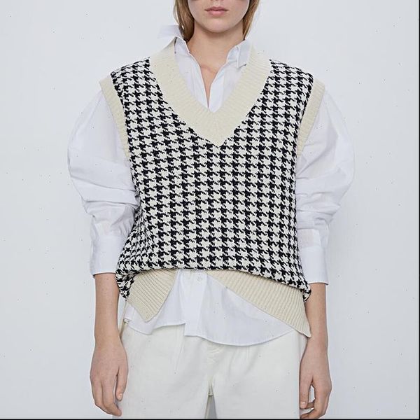 women sweaters fashion oversized knitted vest sweater v neck sleeveless houndstooth loose female waistcoat chic, White;black
women sweaters fashion oversized knitted vest sweater v neck sleeveless houndstooth loose female waistcoat chic, White;black