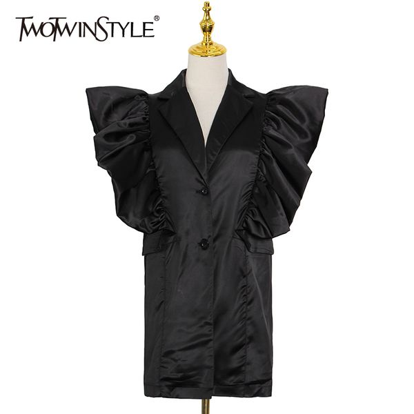 black elegant ruched slim blazer for women notched sleeveless patchwork ruffle casual blazers female spring fashion 210524, White;black
black elegant ruched slim blazer for women notched sleeveless patchwork ruffle casual blazers female spring fashion 210524, White;black