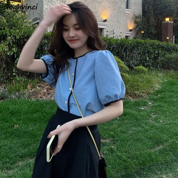 women's blouses & shirts shirt women ulzzang plaid girls elegant single breasted simple lantern sleeve all-match ins o-neck female cas, White
women's blouses & shirts shirt women ulzzang plaid girls elegant single breasted simple lantern sleeve all-match ins o-neck female cas, White