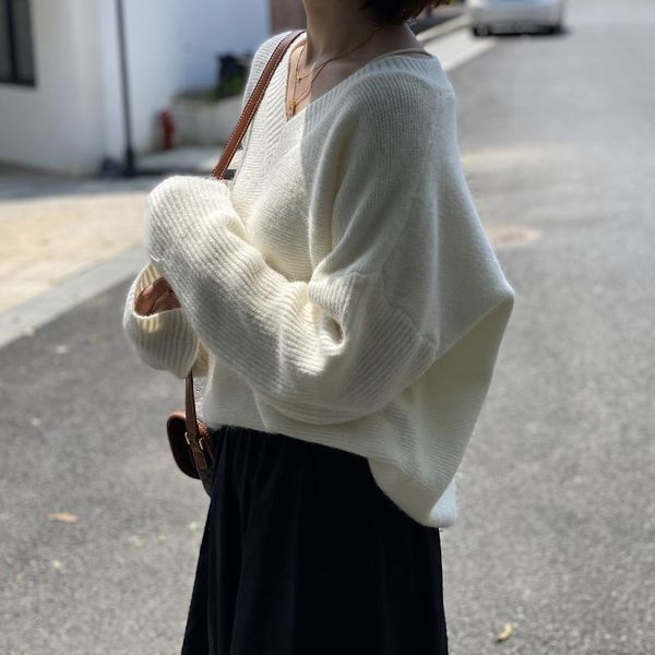 women's sweaters v-neck sweater 2021 autumn korean solid color loose pullover knitted acrylic casual fall for woman, White;black
women's sweaters v-neck sweater 2021 autumn korean solid color loose pullover knitted acrylic casual fall for woman, White;black