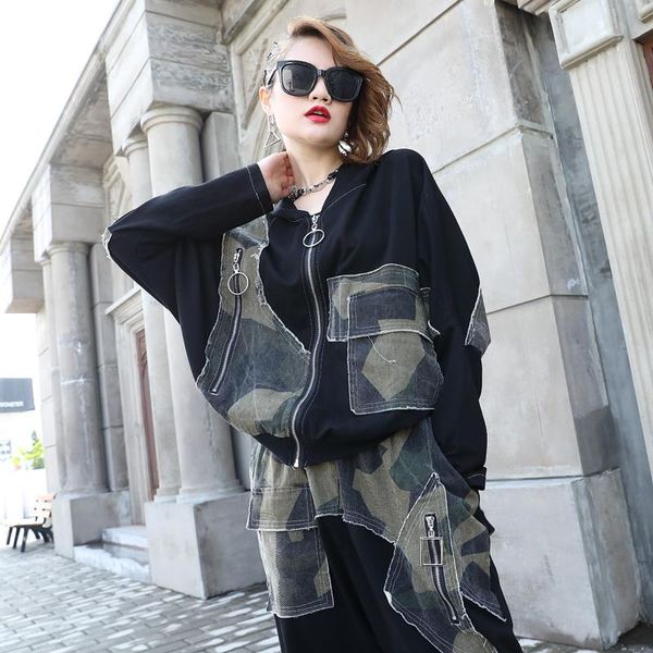 women's tracksuits personality fashion bat sleeve sets female autumn harajuku style camouflage jacket + harem pants two-piece suits f16, Gray 
women's tracksuits personality fashion bat sleeve sets female autumn harajuku style camouflage jacket + harem pants two-piece suits f16, Gray