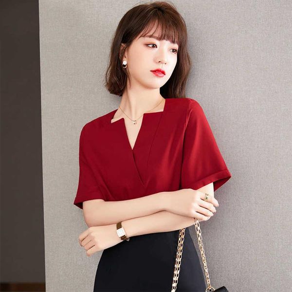 women's blouses & shirts summer short sleeve red chiffon shirt 2021 v-neck t-shirt thin, White
women's blouses & shirts summer short sleeve red chiffon shirt 2021 v-neck t-shirt thin, White