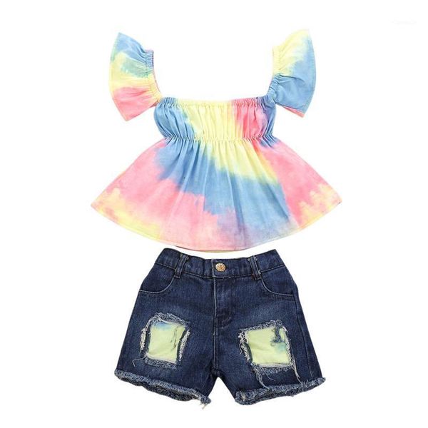 2-7years summer girls short sleeve and shorts set fashion tie-dye print t-shirt patchwork ripped denim pants clothing sets, White
2-7years summer girls short sleeve and shorts set fashion tie-dye print t-shirt patchwork ripped denim pants clothing sets, White