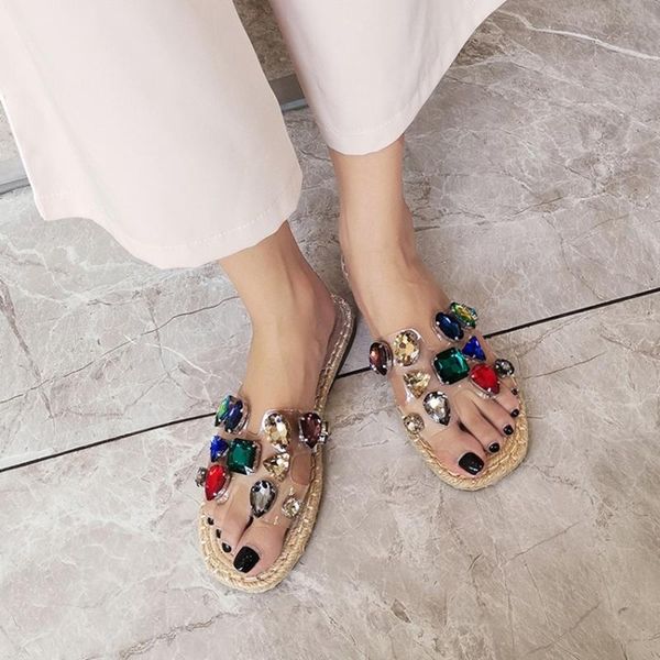 summer women flat sandals clear pvc colorful rhinestone studs slippers transparent braid straw beach casual, Black
summer women flat sandals clear pvc colorful rhinestone studs slippers transparent braid straw beach casual, Black
