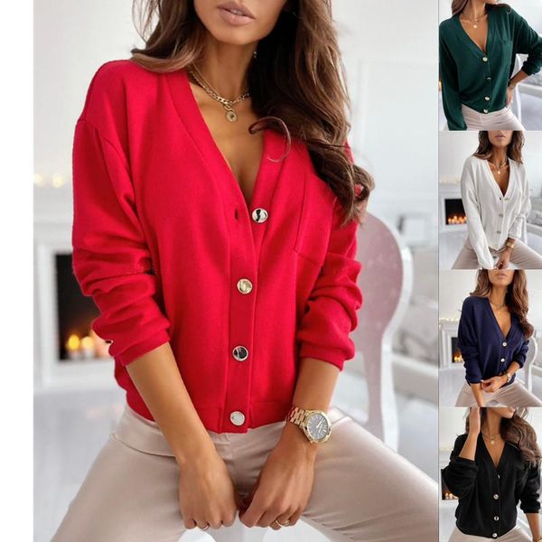 women's knits & tees sweaters button fashion solid color office lady for women casual loose long sleeve v neck sueters de mujer, White
women's knits & tees sweaters button fashion solid color office lady for women casual loose long sleeve v neck sueters de mujer, White