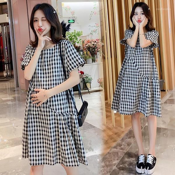 2095# maternity dress summer cotton plaid o neck color block short sleeves loose stylish pregnant women mom dresses1, White
2095# maternity dress summer cotton plaid o neck color block short sleeves loose stylish pregnant women mom dresses1, White