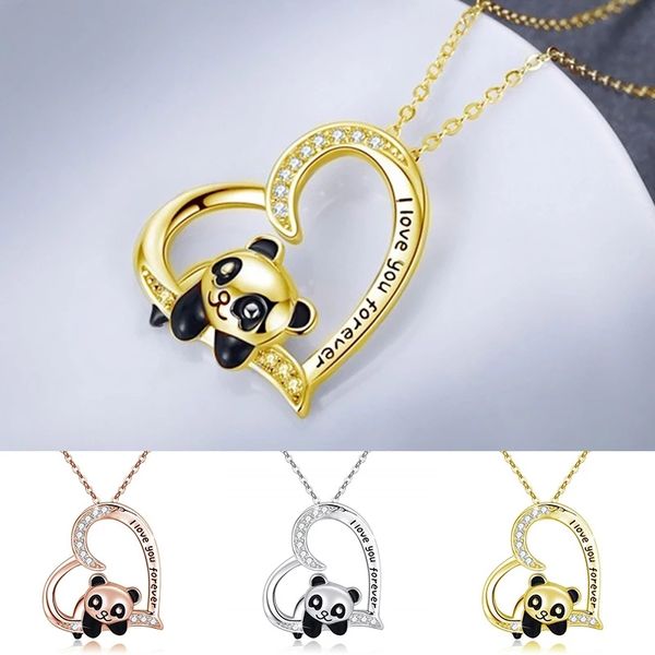 fashion cute panda pendant necklace for women hollow out carving heart shaped crystal animal charm three colors necklace, Silver
fashion cute panda pendant necklace for women hollow out carving heart shaped crystal animal charm three colors necklace, Silver