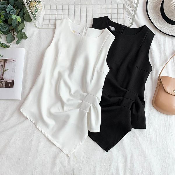 women's t-shirt 2021 round neck sleeveless design pleated irregular hem chiffon shirt foreign style small, White
women's t-shirt 2021 round neck sleeveless design pleated irregular hem chiffon shirt foreign style small, White