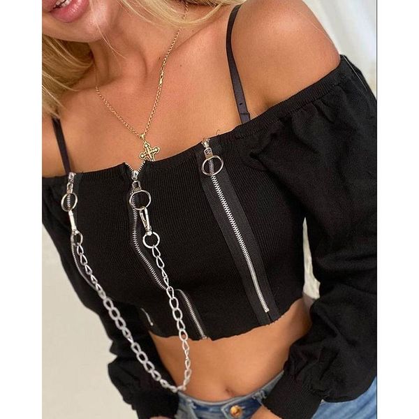 women's blouses & shirts 2021 one shoulder women blouse black zipper chain full sleeve spring autumn streetwear ladies harajuku blusa s, White
women's blouses & shirts 2021 one shoulder women blouse black zipper chain full sleeve spring autumn streetwear ladies harajuku blusa s, White