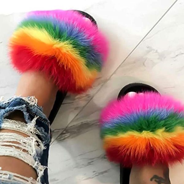 women 2021 fashion imitation fur slippers female casual rainbow color fluffy ladies daily flat shoes, Black
women 2021 fashion imitation fur slippers female casual rainbow color fluffy ladies daily flat shoes, Black