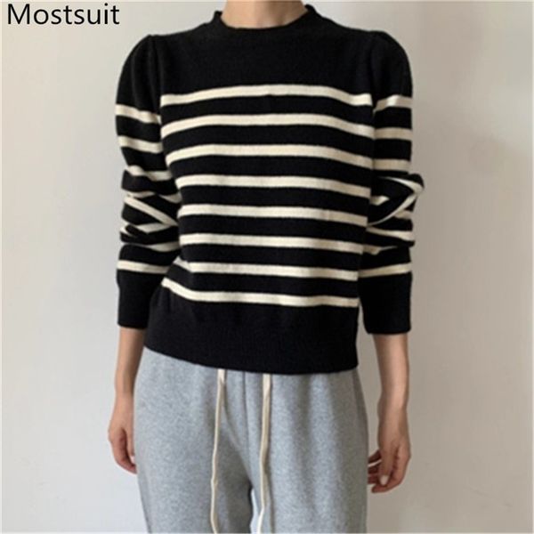 korean striped knitted women sweaters autumn puff sleeve o-neck pullovers simple fashion casual ladies jumpers femme 210513, White;black
korean striped knitted women sweaters autumn puff sleeve o-neck pullovers simple fashion casual ladies jumpers femme 210513, White;black