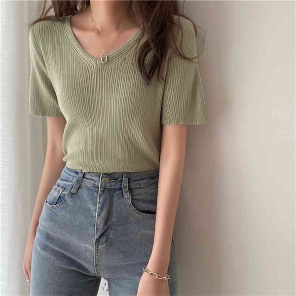 knitwear summer short sleeves solid high waist v-neck basic ol minimalist outwear vintage pullover sweaters 210416, White;black
knitwear summer short sleeves solid high waist v-neck basic ol minimalist outwear vintage pullover sweaters 210416, White;black