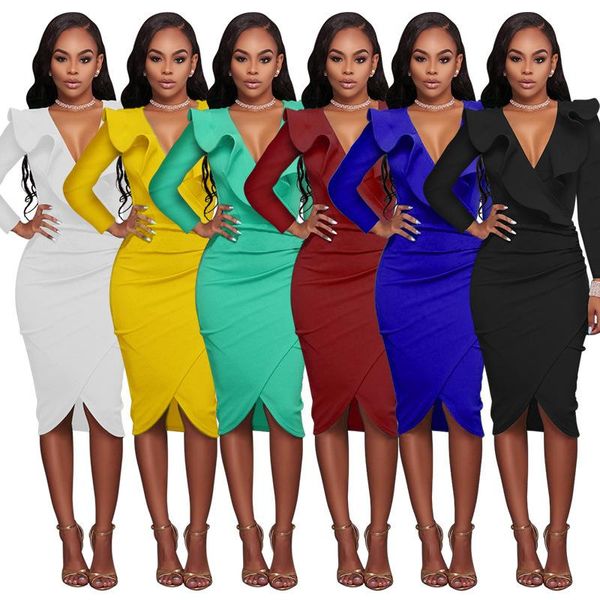 european and american spring autumn high-quality women's satin luxury fashion v-neck ruffled long-sleeved hip dress casual dresses, Black;gray
european and american spring autumn high-quality women's satin luxury fashion v-neck ruffled long-sleeved hip dress casual dresses, Black;gray