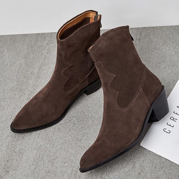 boots real leather cow suede high heel ankle women shoes pointed toe thick zipper short ladies autumn brown, Black
boots real leather cow suede high heel ankle women shoes pointed toe thick zipper short ladies autumn brown, Black