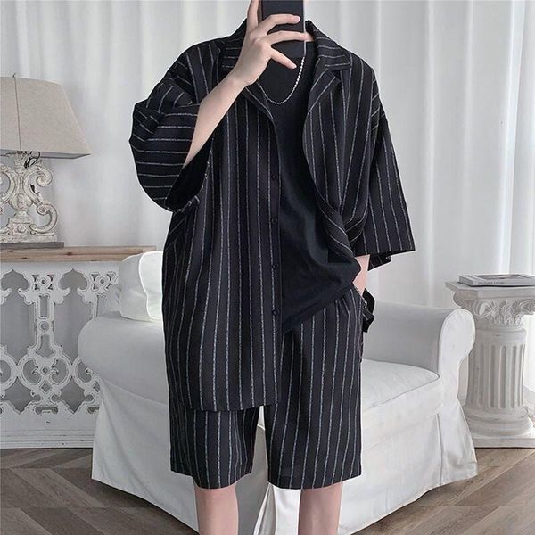 men's tracksuits casual suit summer japanese fashion striped short sleeve shirt two piece set of handsome shorts with wear, Gray
men's tracksuits casual suit summer japanese fashion striped short sleeve shirt two piece set of handsome shorts with wear, Gray