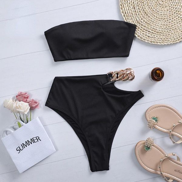 women's swimwear peachtan solid bikini 2021 high waist female chain swimsuit women bandeau 2 pieces set sports bathing suit ribbed, White;black
women's swimwear peachtan solid bikini 2021 high waist female chain swimsuit women bandeau 2 pieces set sports bathing suit ribbed, White;black