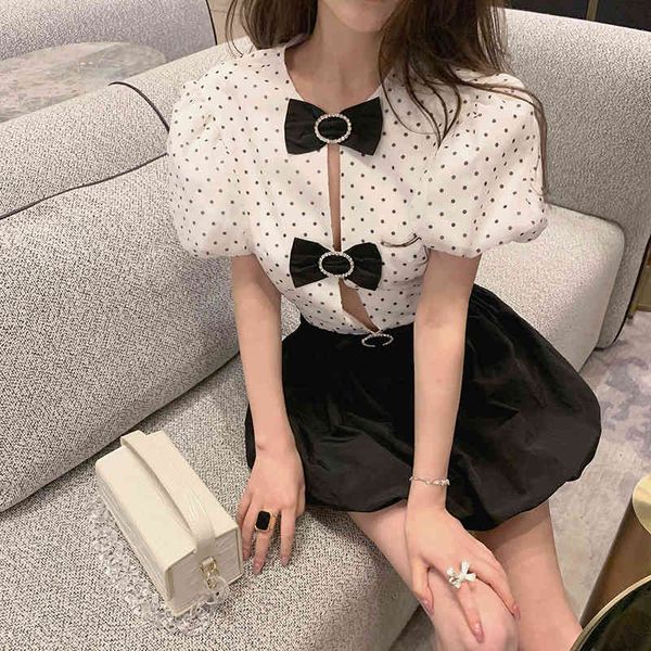 women's blouses & shirts runway designer summer vintage rhinestone velvet bow polka dot print bubble sleeve shirt blouse elegant clothe, White
women's blouses & shirts runway designer summer vintage rhinestone velvet bow polka dot print bubble sleeve shirt blouse elegant clothe, White