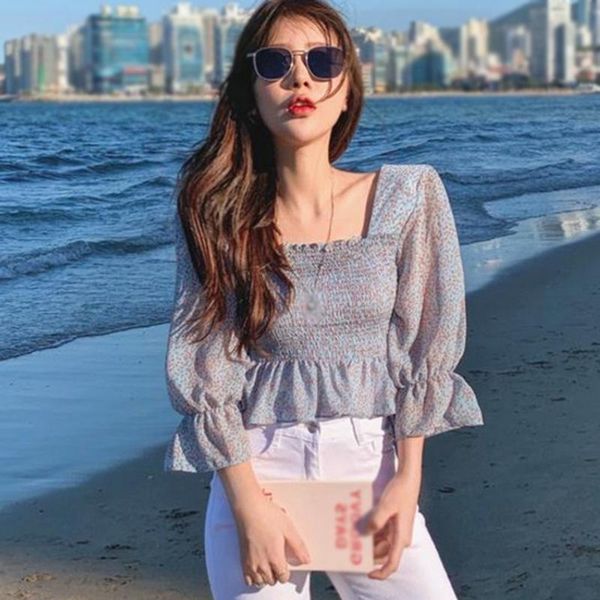 women's blouses & shirts fashion casual floral print square collar sleeve chiffon shirt blouse, White
women's blouses & shirts fashion casual floral print square collar sleeve chiffon shirt blouse, White