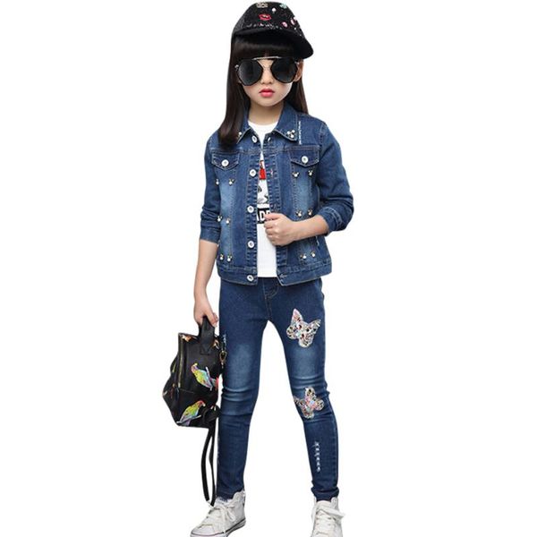 kids denim clothes sequin jacket + jeans children's for girls pearls girl clothing cartoon costume sets, White
kids denim clothes sequin jacket + jeans children's for girls pearls girl clothing cartoon costume sets, White