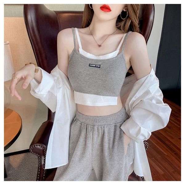 fake two-piece small camisole female scheming slim short spring bottoming shirt women's tanks & camis, White
fake two-piece small camisole female scheming slim short spring bottoming shirt women's tanks & camis, White
