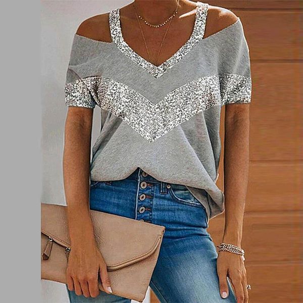 women's t-shirt 2021 summer patchwork sequins t shirt fashion female short sleeve elegant women clothing tees camisas mujer, White
women's t-shirt 2021 summer patchwork sequins t shirt fashion female short sleeve elegant women clothing tees camisas mujer, White