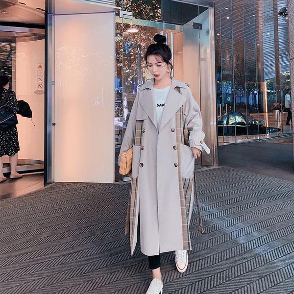 women's trench coats 2021 medium and long style high-end atmosphere british temperament lattice loose color matching coat, Tan;black
women's trench coats 2021 medium and long style high-end atmosphere british temperament lattice loose color matching coat, Tan;black