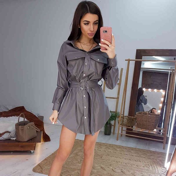 dresses pu leather a-line sashes mini front pockets solid color elegant long sleeve shirt warm winter women dress, Black;gray
dresses pu leather a-line sashes mini front pockets solid color elegant long sleeve shirt warm winter women dress, Black;gray