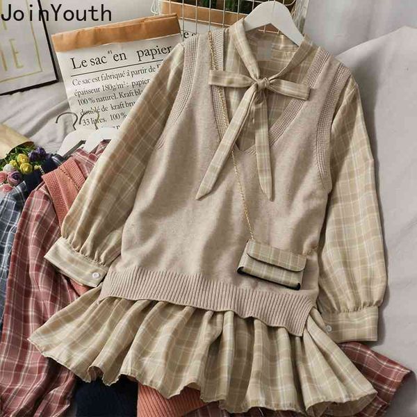 joinyouth two piece set women fall clothes plaid pleated dress knitted sweater vest korean sweet suit female 2 piece set 210407, White
joinyouth two piece set women fall clothes plaid pleated dress knitted sweater vest korean sweet suit female 2 piece set 210407, White