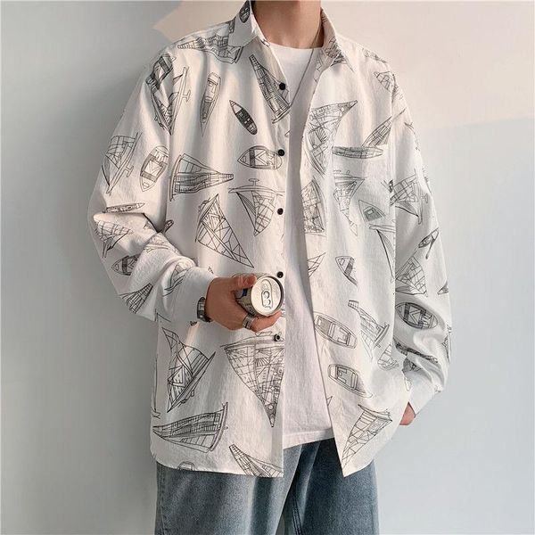 spring printed long sleeve shirt korean kpop holiday smart casual preppy style men's shirts, White;black
spring printed long sleeve shirt korean kpop holiday smart casual preppy style men's shirts, White;black