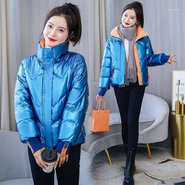 women's down & parkas winter women jacket fashion shiny fabric thicken windproof warm jackets coat outwear snow wear kurtka damska, Black