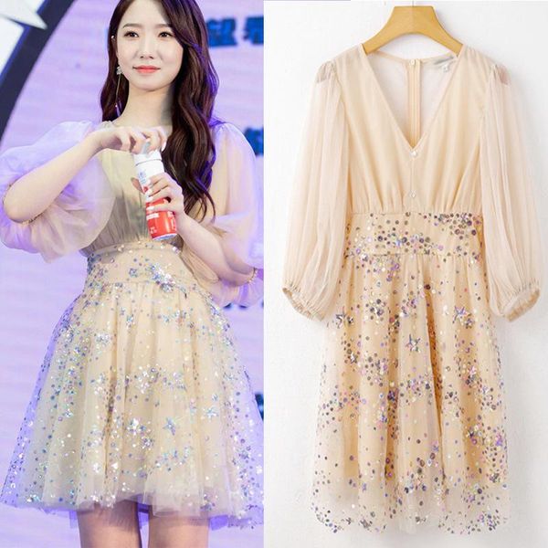 casual dresses meng meiqi v-neck sequined mesh embroidered fairy dress lantern sleeve in spring of 2021, Black;gray
casual dresses meng meiqi v-neck sequined mesh embroidered fairy dress lantern sleeve in spring of 2021, Black;gray