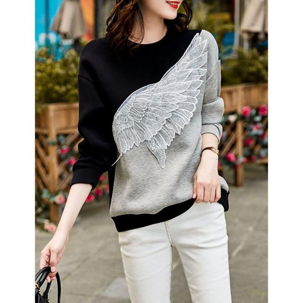 women's hoodies & sweatshirts 2021 contrast patchwork embroidered crew neck sweater loose ropa mujer, Black
women's hoodies & sweatshirts 2021 contrast patchwork embroidered crew neck sweater loose ropa mujer, Black