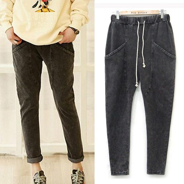 plus size 5xl casual black jeans woman drawstring elastic waist plaid boyfriend for women denim harem pants trousers c5197 women's, Blue
plus size 5xl casual black jeans woman drawstring elastic waist plaid boyfriend for women denim harem pants trousers c5197 women's, Blue