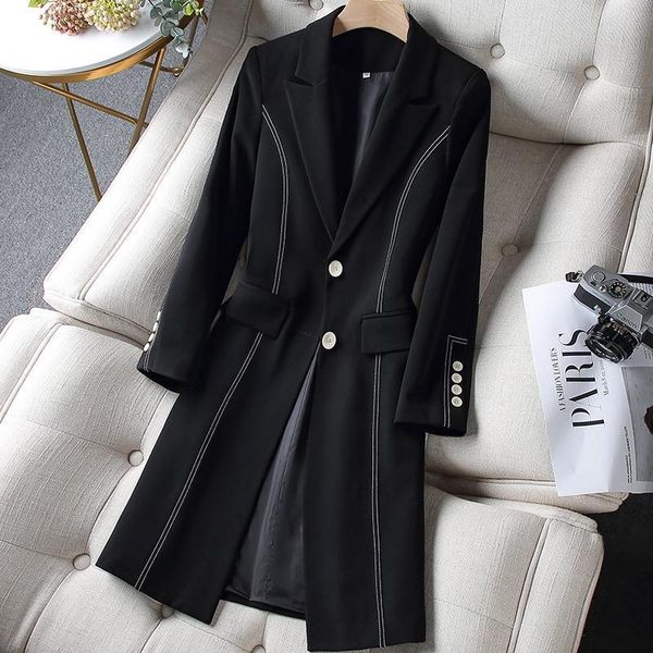 women's suits & blazers loose black long women autumn 2021 turn-down collar button solid long-sleeved slim elegant office lady outwear, White;black
women's suits & blazers loose black long women autumn 2021 turn-down collar button solid long-sleeved slim elegant office lady outwear, White;black